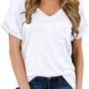 MIHOLL Women's Short Sleeve V-Neck Shirts Loose Casual Tee T-Shirt