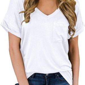 MIHOLL Women's Short Sleeve V-Neck Shirts Loose Casual Tee T-Shirt