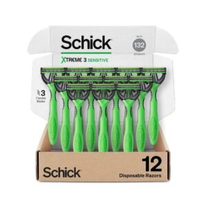 Schick Xtreme 3 Original Sensitive Razor — Disposable Razors Men, Head Razor, Razors for Men Sensitive Skin, 12 Count