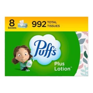 Puffs Plus Lotion Facial Tissues, 8 Family Boxes, 124 Facial Tissues per Box