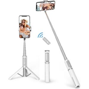 ATUMTEK Bluetooth Selfie Stick Tripod, Extendable 3 in 1 Aluminum Selfie Stick with Wireless Remote and Tripod Stand 270 Rotation for iPhone 13/12/11 Pro/XS Max/XS/XR/X, Samsung and Smartphone White
