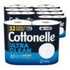 Cottonelle Ultra Clean Toilet Paper with Active CleaningRipples Texture, Strong Bath Tissue, 32 Family Mega Rolls (32 Family Mega Rolls = 176 Regular Rolls) (8 Packs of 4), 388 Sheets per Roll