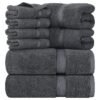 Utopia Towels 8-Piece Premium Towel Set, 2 Bath Towels, 2 Hand Towels, and 4 Wash Cloths, 600 GSM 100% Ring Spun Cotton Highly Absorbent Towels for Bathroom, Gym, Hotel, and Spa (Grey)