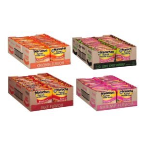 Maruchan Ramen Instant Soup Noodles Mix Variety 4 Flavor Packs 96 Count – 24 Chicken , 24 Lime Chili Shrimp , 24 Beef , 24 Shrimp Pack Lunch / Dinner Variety