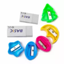 Basic Assorted Sharpener & Eraser, Pack of 12 Eraser & Sharpener