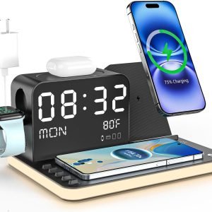 Exclusive for New Users：acer 7-in-1 Wireless Charging Station with Adjustable Brightness Night Light, Compatible with iPhone 16/15/14/13/12 All Series, Android Phones, AirPods, and iWatch, Fast Charger with Time Display