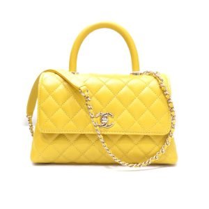 CHANEL Coco Handle Mini Flap Bag AS92990 Yellow/S Metal Hardware Caviar