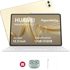 "Your Pro Tablet Journey Starts at Just $0.99 – HUAWEI MatePad Pro 12.2" PaperMatte Tablet, 2.8K Tandem OLED 144 Hz FullView Display, Large battery, Super Charge, Wifi, 12GB+512GB, HUAWEI Glide Keyboard, Professional GoPaint APP, Gold + Gifts