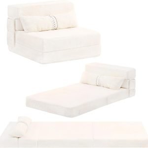 Tiita sofa bed, futon sofa bed with pillow, sofa bed, floor mattress for guest room, living room, beige