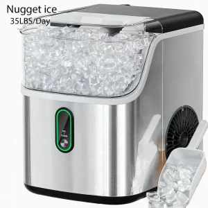 35Lbs Nugget Ice Maker Machine Portable Soft Mouth Chewing Ice Maker - Tabletop Ice Maker With Basket, Shovel, And Automatic Cleaning, Suitable For Home/Kitchen/Camping/RV/Party